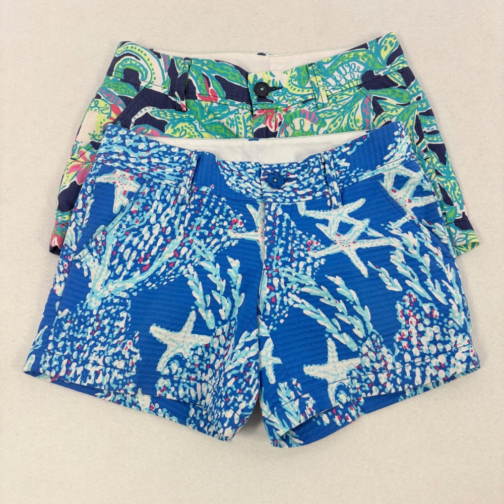 Lilly Pulitzer Callahan Shorts Women 4 Medium Blue Green Lot of 2 Beach Tropical